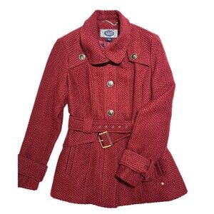 Green Envy Women's Wine Red Wool Blend Belted Pockets Jacket Coat Sz Large